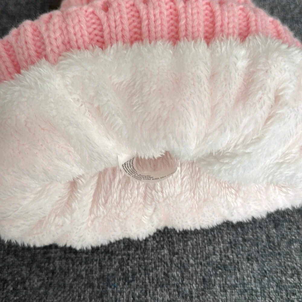 Pink Knit Beanie‎ with Pom Pom